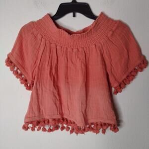 NWT Michael Stars Women's Coral/Tassel Trim Smocked Top Size XS